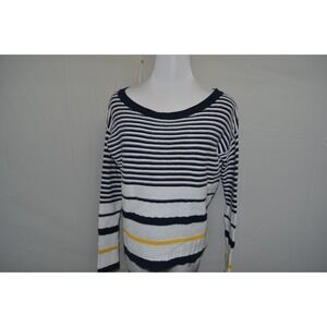Promod Women Blue White Yellow Knit Sweater Size XL